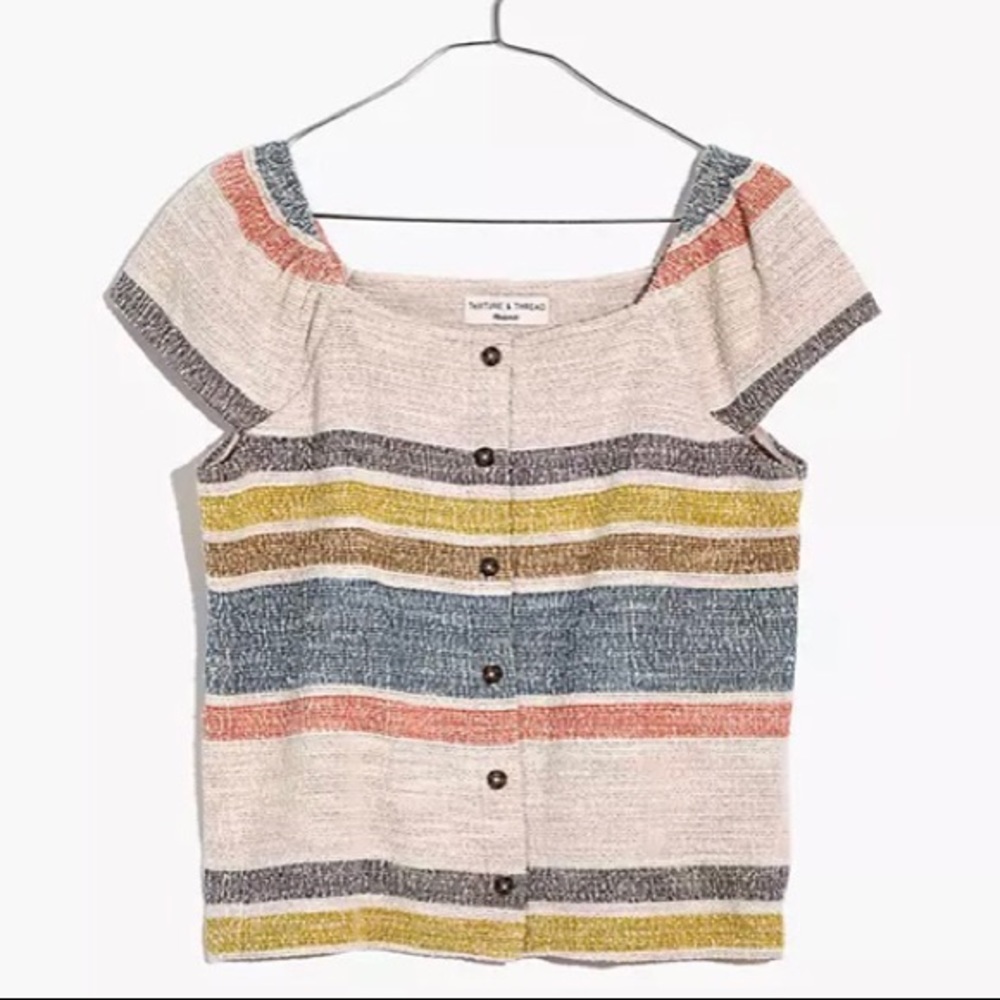 Texture & Thread Button-Front Top in Stripe XS